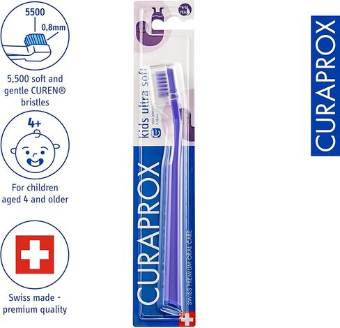 Curaprox CS Kids Toothbrush– for Children Aged 4–12 | Ultra-Soft Gentle Cleaning | 5,500 Curen® filaments | Single Pack | Purple in Saudi Arabia