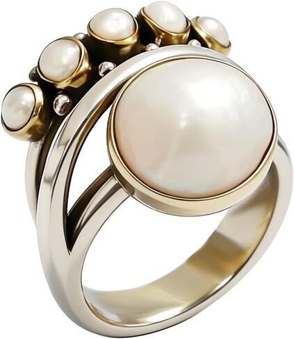 Unique Vintage 10 mm Simulated Pearl Ring for Women Fake 3-Piece Ring Set 3 Layer Interlocked Ring Entwined Line with Stacking Rings Wedding Band Statement Cocktail Index Finger Rings 8# in Saudi Arabia