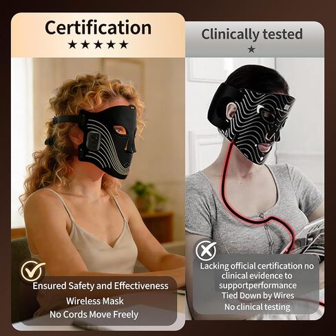 قناع العلاج بالضوء الأحمر للوجه، قناع الوجه LED العلاج بالضوء مع جهاز تحكم عن بعد قابل لإعادة الشحن بقدرة 2000 مللي أمبير في الساعة، قناع وجه LED لتوهج مشع في المنزل، أسود in Saudi Arabia