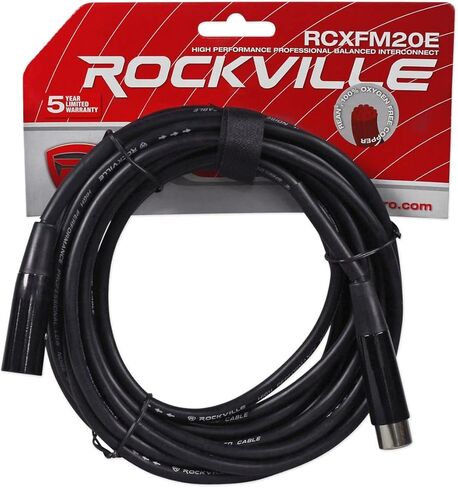 حزمة Rockville Live Sound: ميكروفون معدني احترافي ذو شكل قلبي ديناميكي RMM-XLR مع كابل بطول 10 بوصات، RCXFM20E-B بطول 20 قدمًا كابل ميكروفون XLR نحاسي 100% أنثى إلى ذكر، قطعتان in Saudi Arabia