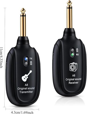UHF Wireless Transmitter & Receiver Kit for Guitars, 1/4 Inch Jacks for Cables, 4 Channels, 4-Hour Battery Life, 30M Stable Wireless Transmission in Saudi Arabia