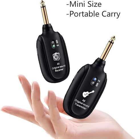 UHF Wireless Transmitter & Receiver Kit for Guitars, 1/4 Inch Jacks for Cables, 4 Channels, 4-Hour Battery Life, 30M Stable Wireless Transmission in Saudi Arabia