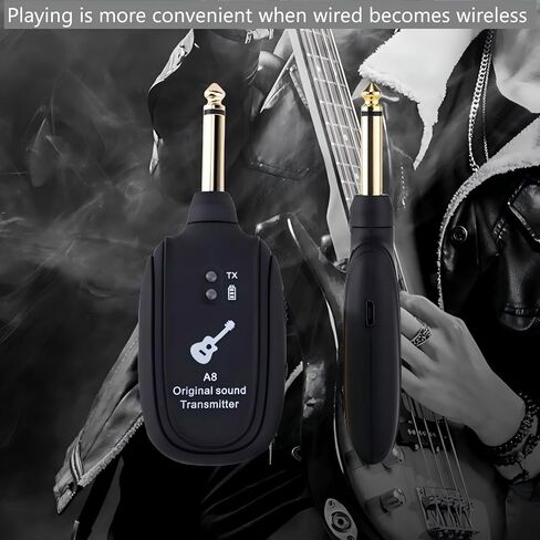 UHF Wireless Transmitter & Receiver Kit for Guitars, 1/4 Inch Jacks for Cables, 4 Channels, 4-Hour Battery Life, 30M Stable Wireless Transmission in Saudi Arabia