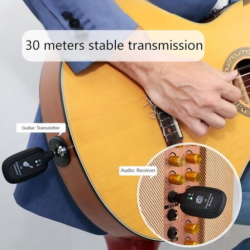 UHF Wireless Transmitter & Receiver Kit for Guitars, 1/4 Inch Jacks for Cables, 4 Channels, 4-Hour Battery Life, 30M Stable Wireless Transmission in Saudi Arabia