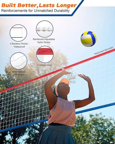 Heavy Duty Swimming Pool Volleyball Net Replacement, Lengthened 15FT-28FT Adjustable, Upgraded Weather Resistance with Waterproof, Thicker Borders and Nylon Straps-15x3FT (Net Only) in Kuwait