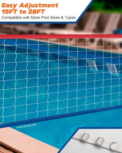 Heavy Duty Swimming Pool Volleyball Net Replacement, Lengthened 15FT-28FT Adjustable, Upgraded Weather Resistance with Waterproof, Thicker Borders and Nylon Straps-15x3FT (Net Only) in Kuwait
