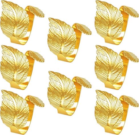 Gold Leaf Napkin Rings Set of 8,Metal Napkin Ring Holder Bulk for Holiday Party,Wedding,Banquet Elegant Table Setting,Classic Dining Room Decor (8) in Saudi Arabia