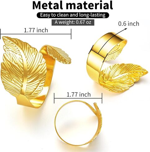 Gold Leaf Napkin Rings Set of 8,Metal Napkin Ring Holder Bulk for Holiday Party,Wedding,Banquet Elegant Table Setting,Classic Dining Room Decor (8) in Saudi Arabia