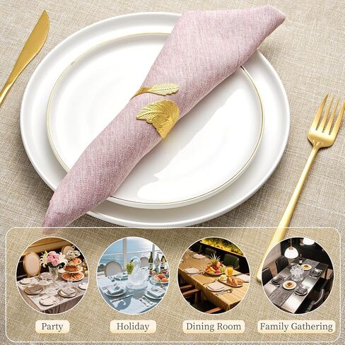 Gold Leaf Napkin Rings Set of 8,Metal Napkin Ring Holder Bulk for Holiday Party,Wedding,Banquet Elegant Table Setting,Classic Dining Room Decor (8) in Saudi Arabia