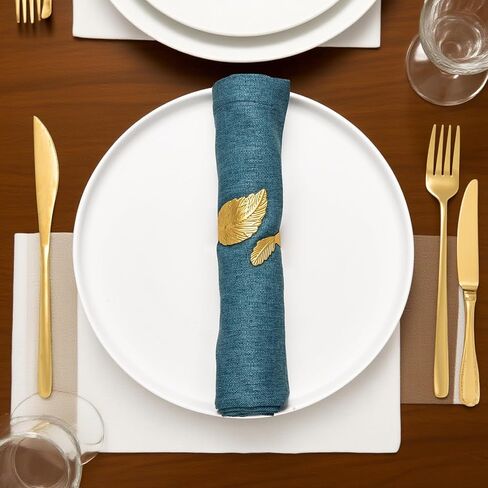 Gold Leaf Napkin Rings Set of 8,Metal Napkin Ring Holder Bulk for Holiday Party,Wedding,Banquet Elegant Table Setting,Classic Dining Room Decor (8) in Saudi Arabia