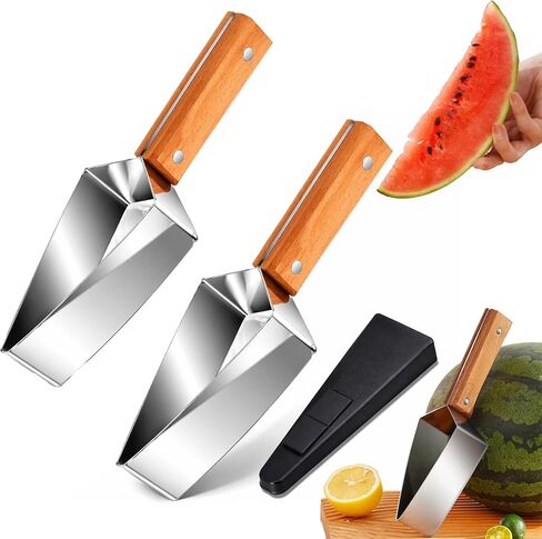 Triangle Watermelon Cutter, Watermelon Slicer Cutter Tool, 430 Stainless Steel Watermelon Cutter with Wooden Handle and Blade Cover for Watermelon Melon Apple (1 Pcs) in Saudi Arabia