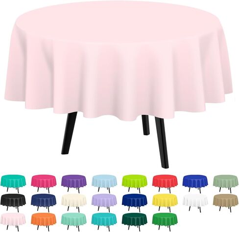 QIKSION Pink Round Tablecloth 2 Pack, 84 Inch Plastic Table Cloth Disposable for Parties in Saudi Arabia