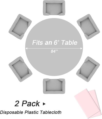QIKSION Pink Round Tablecloth 2 Pack, 84 Inch Plastic Table Cloth Disposable for Parties in Saudi Arabia