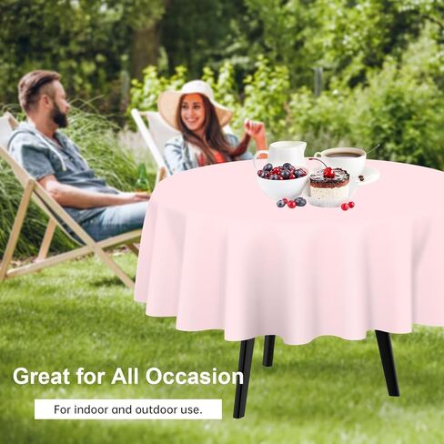 QIKSION Pink Round Tablecloth 2 Pack, 84 Inch Plastic Table Cloth Disposable for Parties in Saudi Arabia