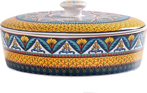 Bico Blue Talavera Ceramic Tortilla Warmer, 8.9 Inch Tortilla Holder with Lid for Taco Bread Pancake for Mexican Night and Party, Microwave and Dishwasher Safe in Saudi Arabia
