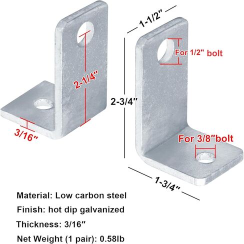 4 أزواج 2-3/4" x 1-1/2" دعامة زاوية من الفولاذ المجلفن على شكل حرف L، دعامة زاوية شديدة التحمل، سمك 3/16 بوصة in Saudi Arabia