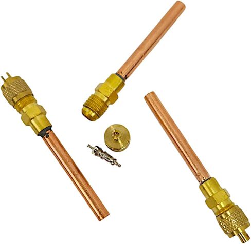 Service Access Valves – 1/4" SAE x 1/4" OD x 4" Stem – Brass & Copper Schrader Valve Kit with Core Remover & Cap for HVAC Refrigerant Charging Systems (3-Pack) in Saudi Arabia