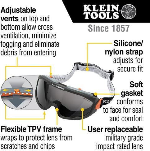 KLEIN TOOLS 60482 Gray Tint OTG Safety Goggles Replacement Lens, Optical Class-1 PPE Eye Protection, Anti-Fog, Scratch-Resistant, UV Protection in Saudi Arabia