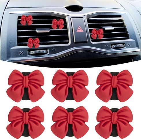 6 PCS Pink Bow Car Air Vent Clips, Cute Air Freshener Clip, Pink Bow Car Accessories, Coquette Airs Conditioning Vents Decorations, Interior Girly Cars Accessories for Women Cars Truck Suv in Saudi Arabia