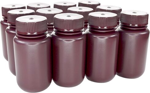 EISCO - Pack of 12, Sterile 125mL Wide Mouth Amber HDPE Reagent Bottles with Polypropylene Caps, Leak-Proof, UV Light Protection for Lab Samples, Durable Chemical-Resistant Lab Containers in Saudi Arabia