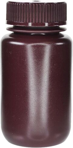 EISCO - Pack of 12, Sterile 125mL Wide Mouth Amber HDPE Reagent Bottles with Polypropylene Caps, Leak-Proof, UV Light Protection for Lab Samples, Durable Chemical-Resistant Lab Containers in Saudi Arabia