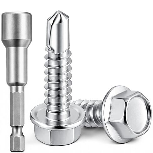 Zonon 100 Pcs #14 x 1 Hex Washer Head Self Drilling Screw 410 Stainless Steel Sheet Metal Screws with Drill Point Flanged Fast Self Tapping Screw in Saudi Arabia