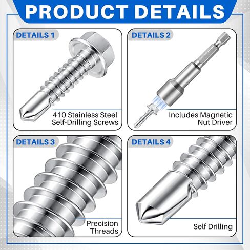 Zonon 100 Pcs #14 x 1 Hex Washer Head Self Drilling Screw 410 Stainless Steel Sheet Metal Screws with Drill Point Flanged Fast Self Tapping Screw in Saudi Arabia