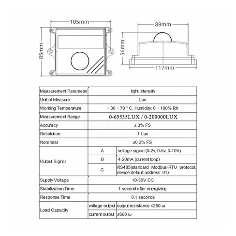 Sensor RS485 Output Analog 0-5V 0-10V 4-20mA Transmitter 200000LUX(200000LUX-RS485-T-H) in Saudi Arabia