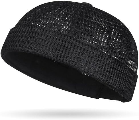 Mens Mesh Brimless Cap with No Brim, Summer Docker Cap Beanie Hat Flip Sailor Skullcap Breathable(Black) in Saudi Arabia