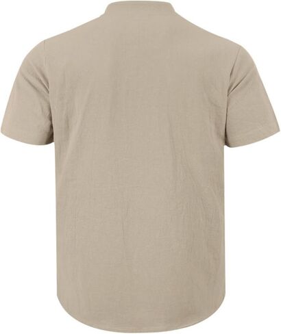 Men Linen Shirt Summer Stylish V Neck Short Sleeve Shirts Loose Fit Button Down Tops Beach Vacation Tees in Kuwait