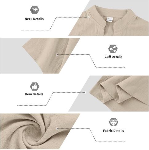 Men Linen Shirt Summer Stylish V Neck Short Sleeve Shirts Loose Fit Button Down Tops Beach Vacation Tees in Kuwait