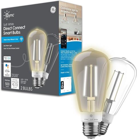 لمبة إضاءة LED ذكية Cync GE، نمط ST19 Edison، جمالية ديكور الغرفة، ضوء واي فاي متغير اللون، ما يعادل 60 وات، متوافق مع Alexa وGoogle Home (عبوة من قطعتين) in Kuwait