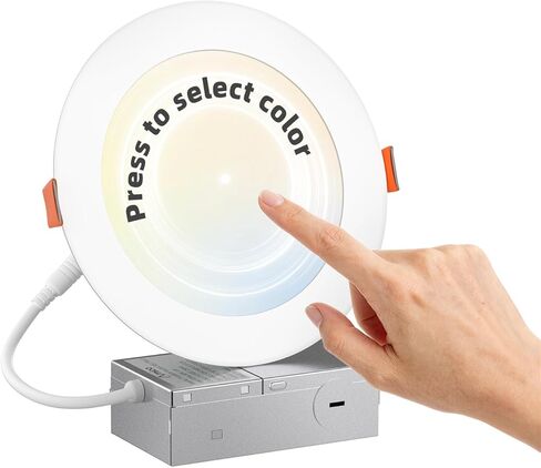 Amico 6 عبوات 6 بوصة اضغط لاختيار 5CCT ضوء غائر رفيع جدًا مع صندوق توصيل، 2700K/3000K/3500K/4000K/5000K قابل للاختيار، 12W=110W، 1050LM عالي السطوع، إضاءة سفلية من الرقاقة الخافتة-ETL&FCC in Saudi Arabia