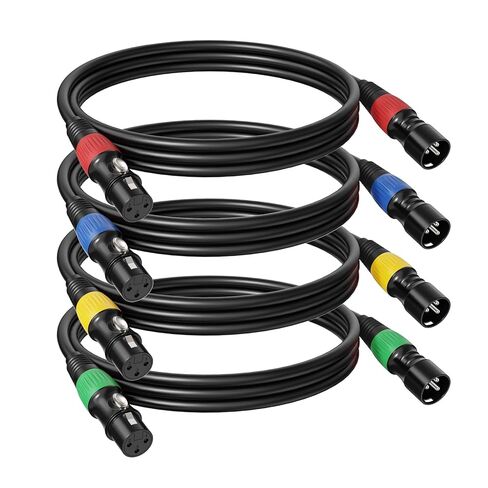 4 عبوات من كابلات XLR مرمزة بالألوان بطول 3 أقدام (ذكر إلى أنثى)، كابل ميكروفون OFC لخلاط التسجيل، ومضخم الصوت، والبودكاست، والمسرح والاستوديو معدات الصوت الاحترافية in Kuwait