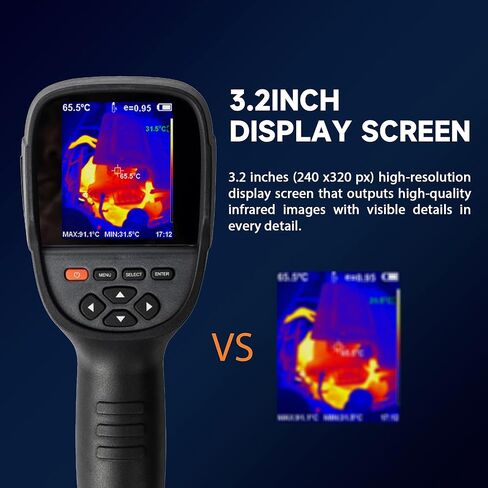 Thermal Imaging Camera, 320 x 240 TISR Resolution, 256 x 192 IR High Resolution, -4℉~ 1022℉ Temp Range, 25 HZ Handheld Thermal Camera,300,000 Pixels, Easy to Read 3.2" Color Display in Saudi Arabia