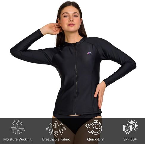 Champion Zip Up Rash Guard for Women – Full Zip Long Sleeve Swim Shirt, Surf Water Shirt Swim Top UPF 50+ UV Protection in Saudi Arabia