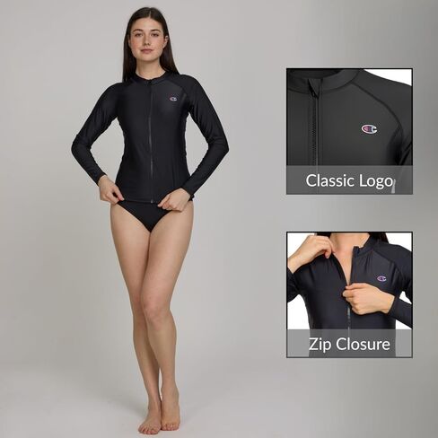Champion Zip Up Rash Guard for Women – Full Zip Long Sleeve Swim Shirt, Surf Water Shirt Swim Top UPF 50+ UV Protection in Saudi Arabia