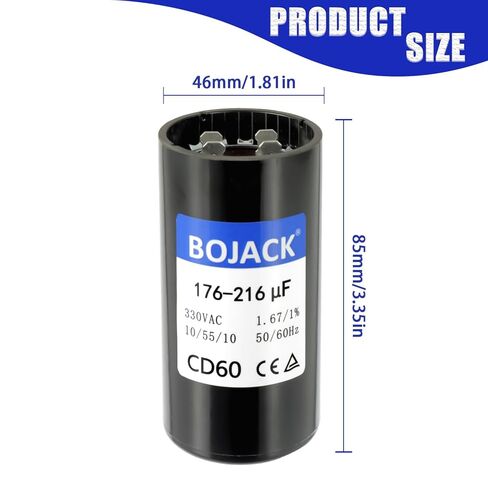 BOJACK CPT00320 176-216 UF/MFD 330 VAC مكثف CD60 مكثف تشغيل دائري مزدوج مناسب للوحدات القياسية والمضخات الحرارية وأنظمة التدفئة والتهوية وتكييف الهواء (HVAC) in Kuwait