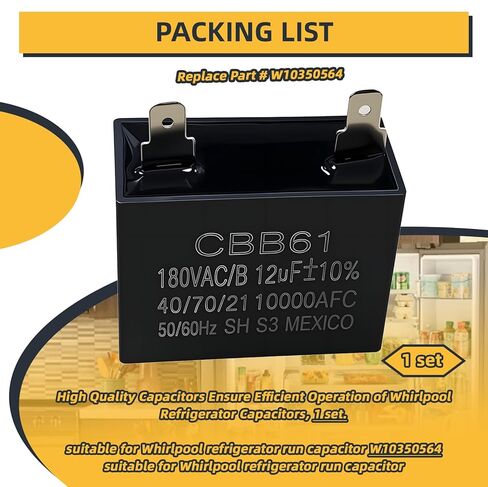 مكثف تشغيل الثلاجة W10350564 لدوامة، W10350564AP متوافق مع ثلاجات كينمور/مايتاج، يعمل على إصلاح مشكلات التبريد والضاغط، قطعة واحدة. in Kuwait