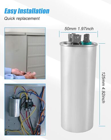 50/15 uF 50+15 MFD CBB65 Dual Run Start Round Capacitor 370V 440V VAC for Condenser Straight Cool & Heat Pump Air Conditioner & AC Motor Fan Starting in Saudi Arabia