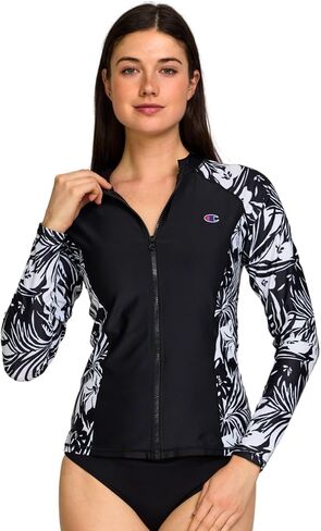 Champion Zip Up Rash Guard للنساء - قميص سباحة بأكمام طويلة وسحاب كامل، قميص سباحة لركوب الأمواج، قميص سباحة بعامل حماية من الأشعة فوق البنفسجية 50+ حماية من الأشعة فوق البنفسجية in Kuwait