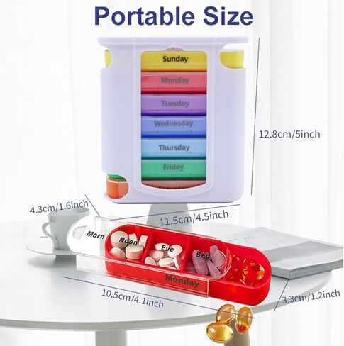 Weekly Stackable Pill Organizer, 4 Times A Day Pill Organizer Box Morning, Noon, Evening, and Bedtime,7 Stackable Compartments，White casing in Saudi Arabia
