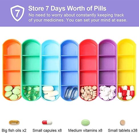 Weekly Stackable Pill Organizer, 4 Times A Day Pill Organizer Box Morning, Noon, Evening, and Bedtime,7 Stackable Compartments，White casing in Saudi Arabia