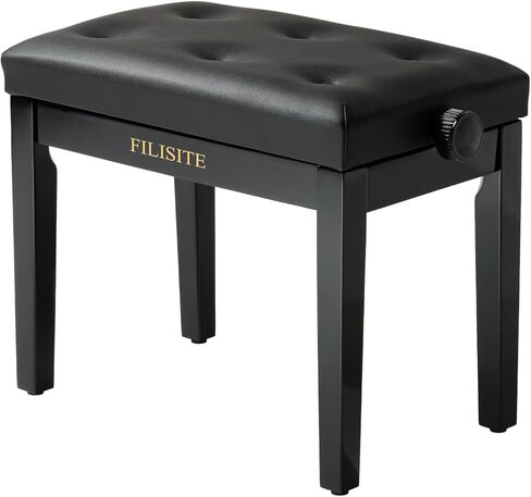 Adjustable Height Duet Piano Bench, Wooden Piano Stool with Waterproof Padded Cushion, Bench Seat for Vanity, Bedroom, Living Room, Light Brown in Saudi Arabia