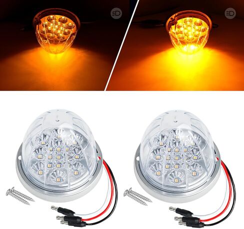 قطعتان من أضواء LED البطيخ العنبر، علامة مزدوجة الوظيفة منخفضة/عالية مع إطار من الفولاذ المقاوم للصدأ، ضوء خلوص جانبي 12 فولت لـ Freightliner، Kenworth، Peterbilt in Kuwait