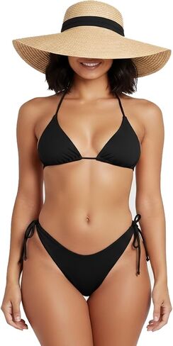 Adjustable Triangle Bikini Set for Women, Side Tie Two Piece Swimsuit, Halter String Bikini with Removable Padded Cups in Saudi Arabia