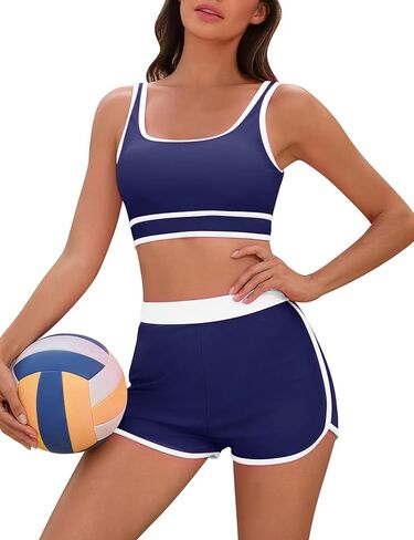 UMIPUBO Women's Sporty 2 Pieces Bikini Set with Color Block Trim, Athletic Swimsuit Bottoms & Removable Padding in Saudi Arabia