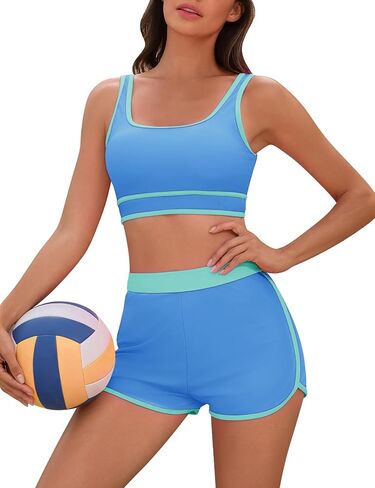 UMIPUBO Women's Sporty 2 Pieces Bikini Set with Color Block Trim, Athletic Swimsuit Bottoms & Removable Padding in Saudi Arabia