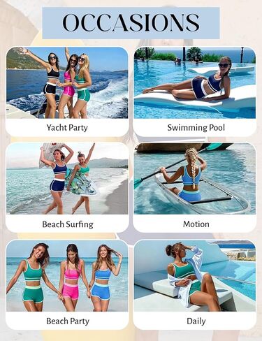 UMIPUBO Women's Sporty 2 Pieces Bikini Set with Color Block Trim, Athletic Swimsuit Bottoms & Removable Padding in Saudi Arabia