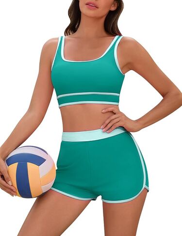 UMIPUBO Women's Sporty 2 Pieces Bikini Set with Color Block Trim, Athletic Swimsuit Bottoms & Removable Padding in Saudi Arabia